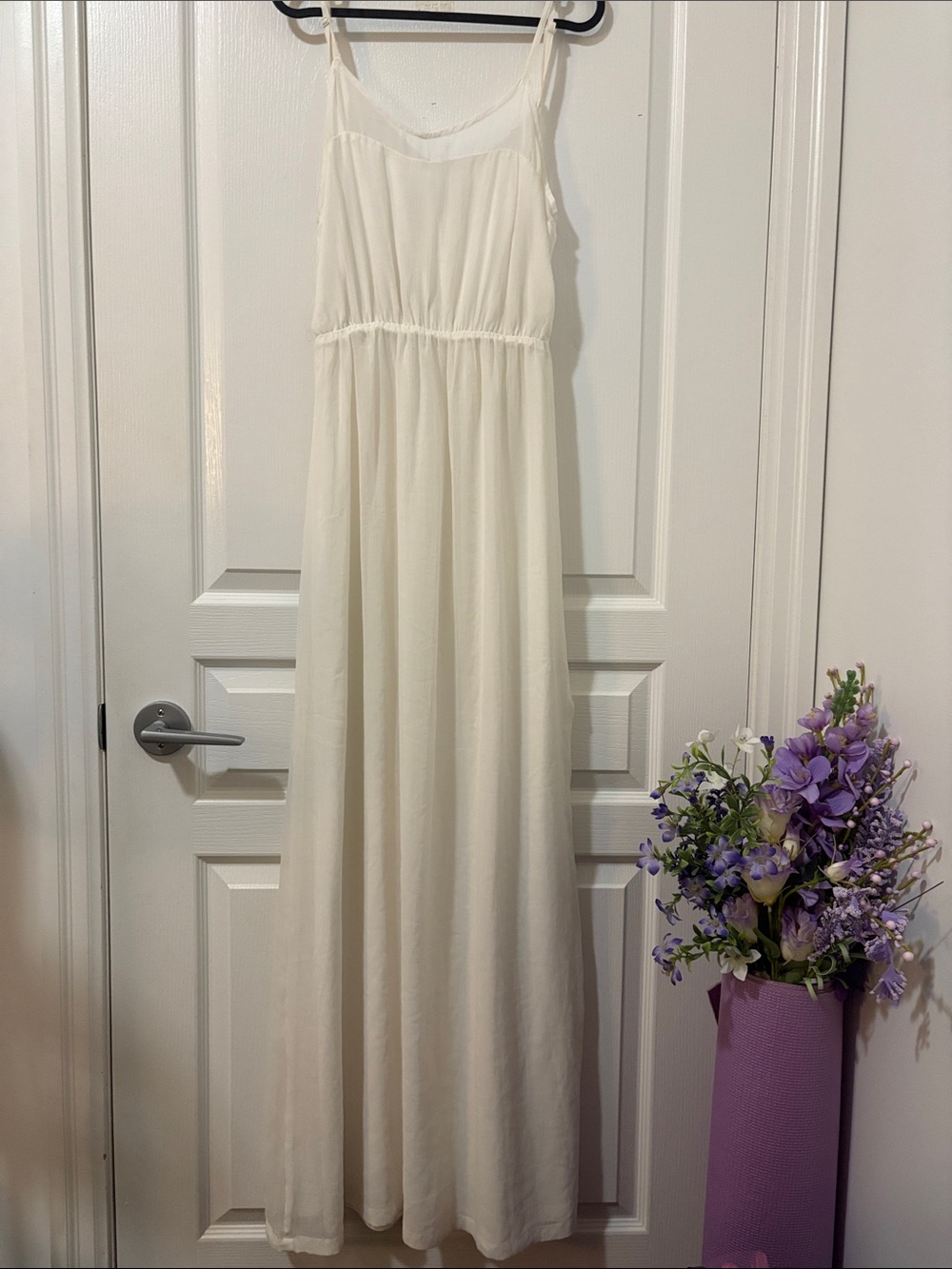 Bershka Ivory Spaghetti-Strap Maxi Dress